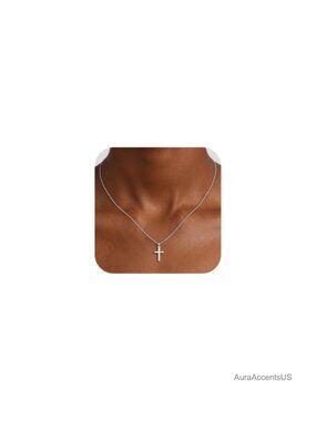 925 Sterling Silver Cross Necklace for Women, 1mm Box Chain